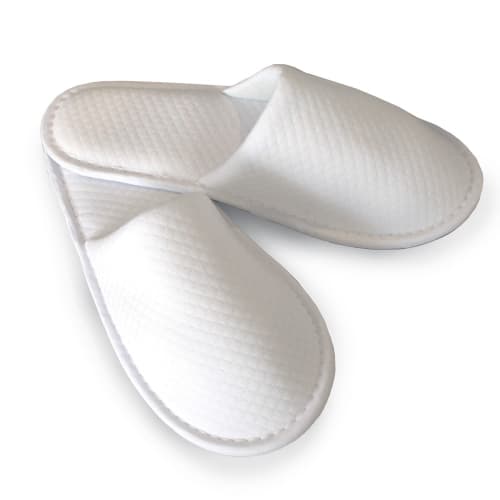 Men's Closed Toe Diamond Slippers, 100% Polyester, 5MM Non-EVA Sole, Poly Piping, 12inL, White